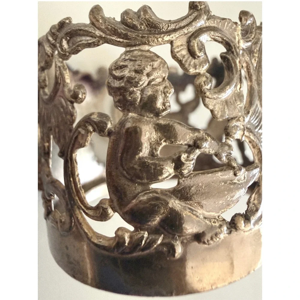 Antique Vienna‑Style Porcelain Cup w/ Ornate Silverplate Holder & Saucer